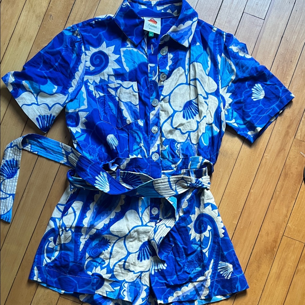 Blue Floral Button-Up Romper by Farm Rio size xs